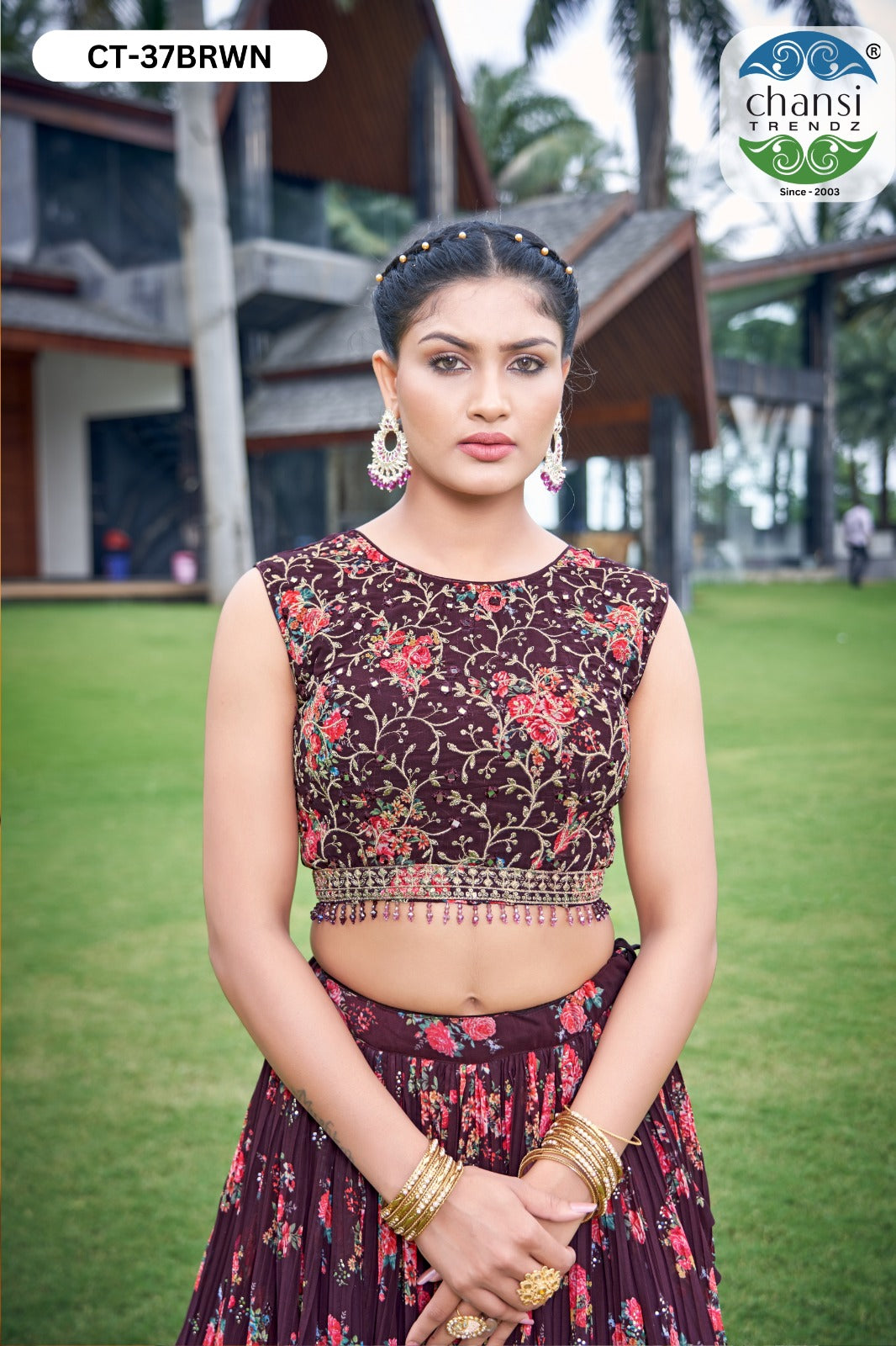 Ct-37 Brown Chansi Trendz Georgette Readymade Lehenga Choli