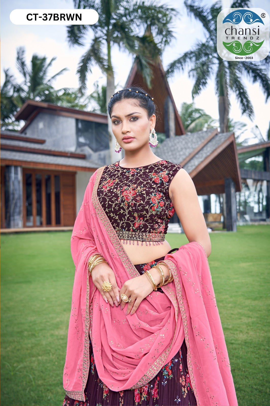 Ct-37 Brown Chansi Trendz Georgette Readymade Lehenga Choli