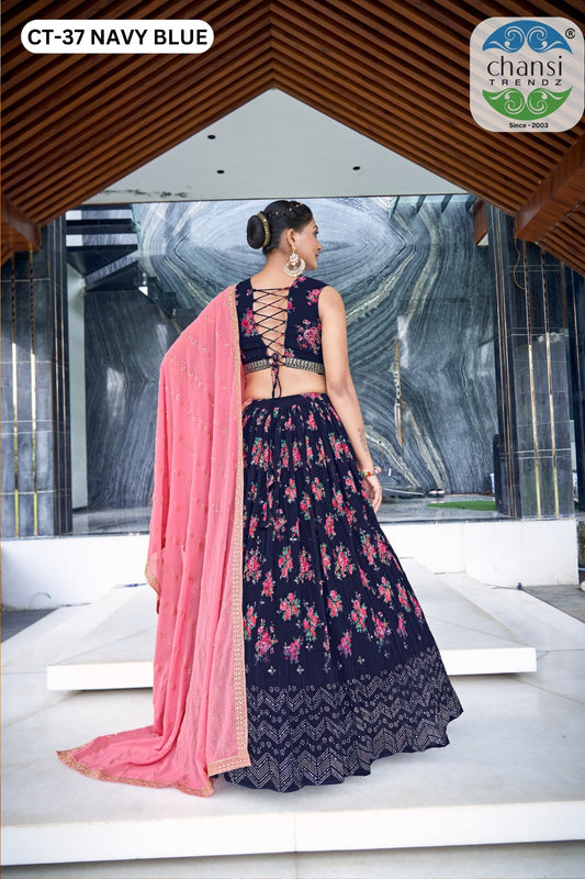 Ct-37 Navy Blue Chansi Trendz Georgette Readymade Lehenga Choli