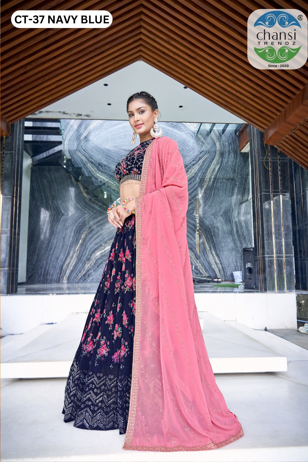 Ct-37 Navy Blue Chansi Trendz Georgette Readymade Lehenga Choli
