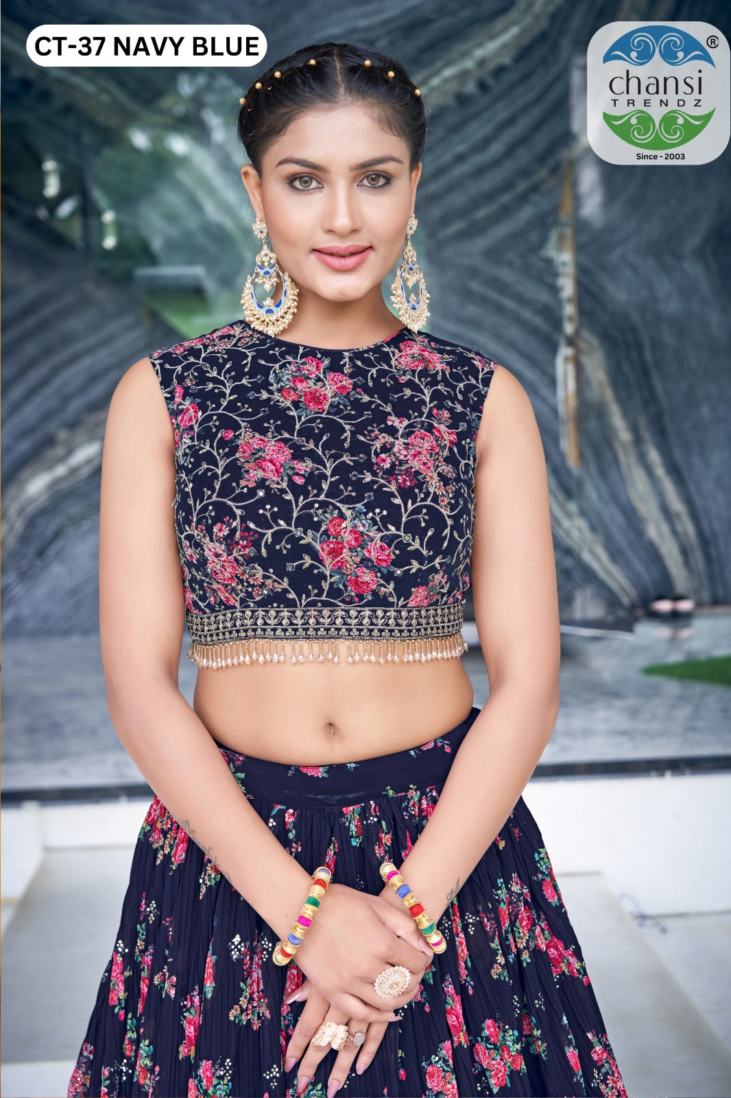 Ct-37 Navy Blue Chansi Trendz Georgette Readymade Lehenga Choli