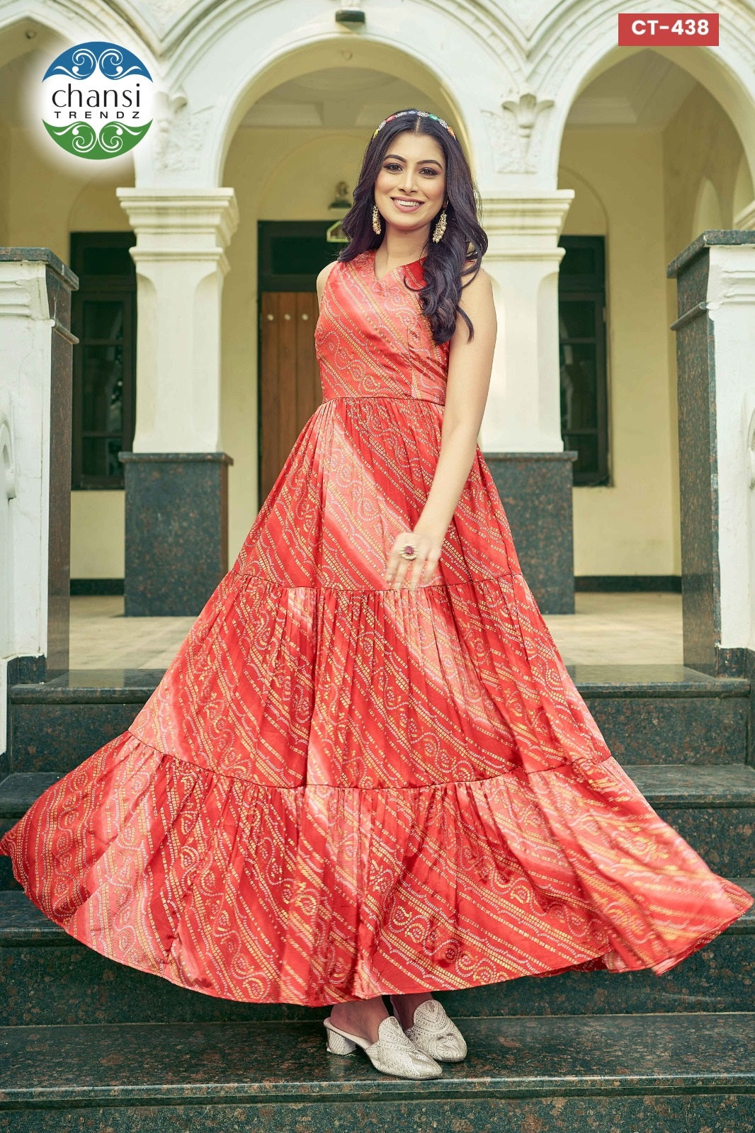 Ct-438 Chansi Trendz Chinon One Piece Gown