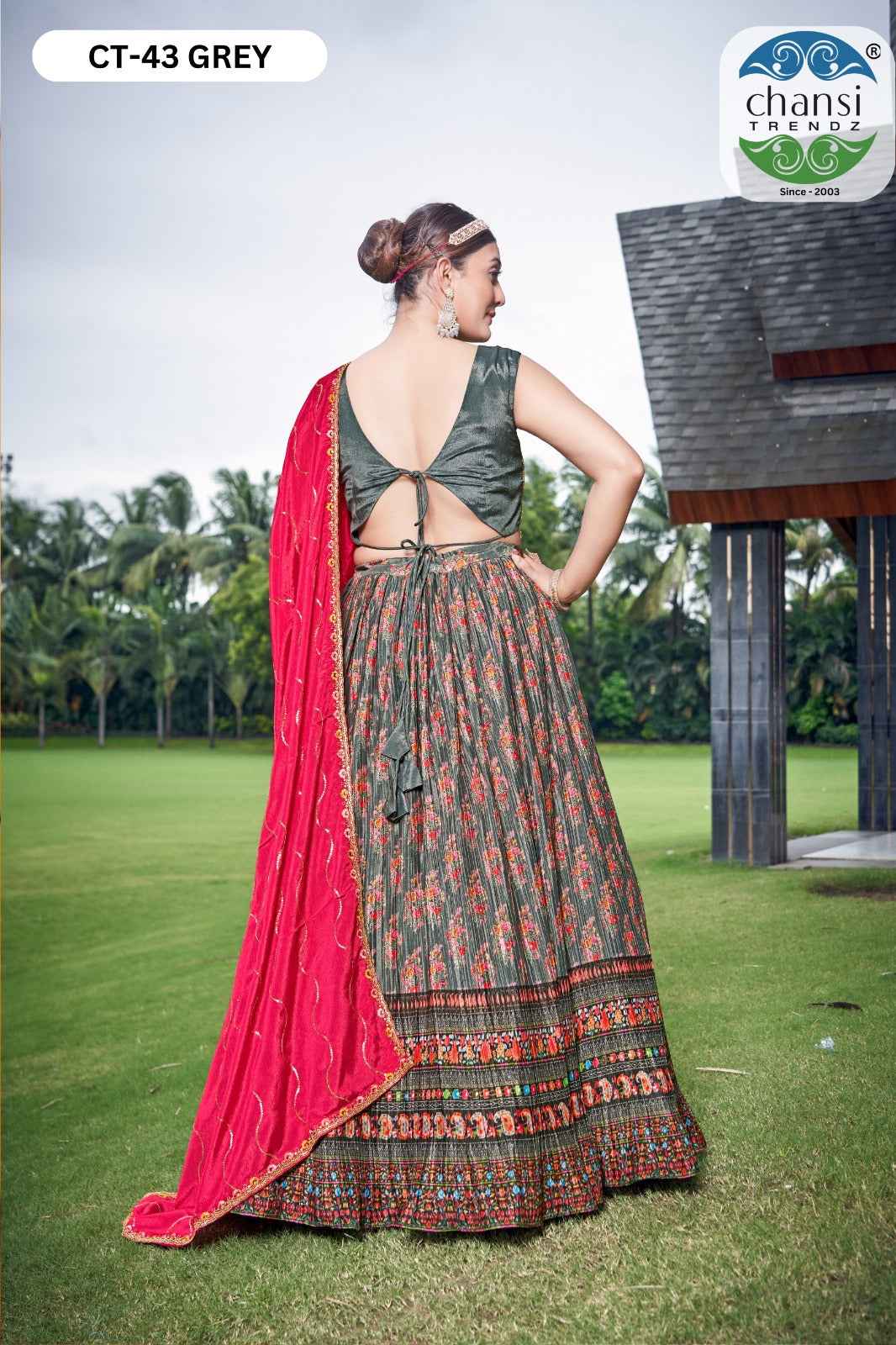 Ct-43 Grey Chansi Trendz Chinon Readymade Lehenga Choli