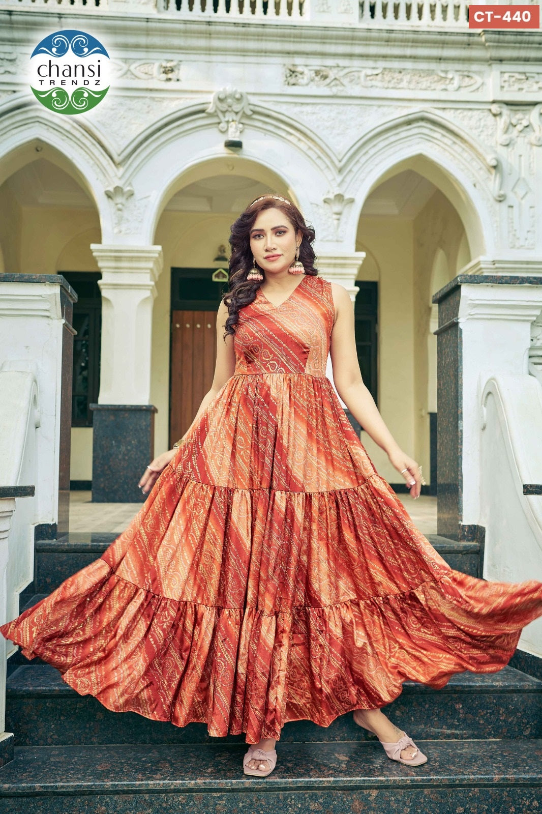 Ct-440 Chansi Trendz Chinon One Piece Gown