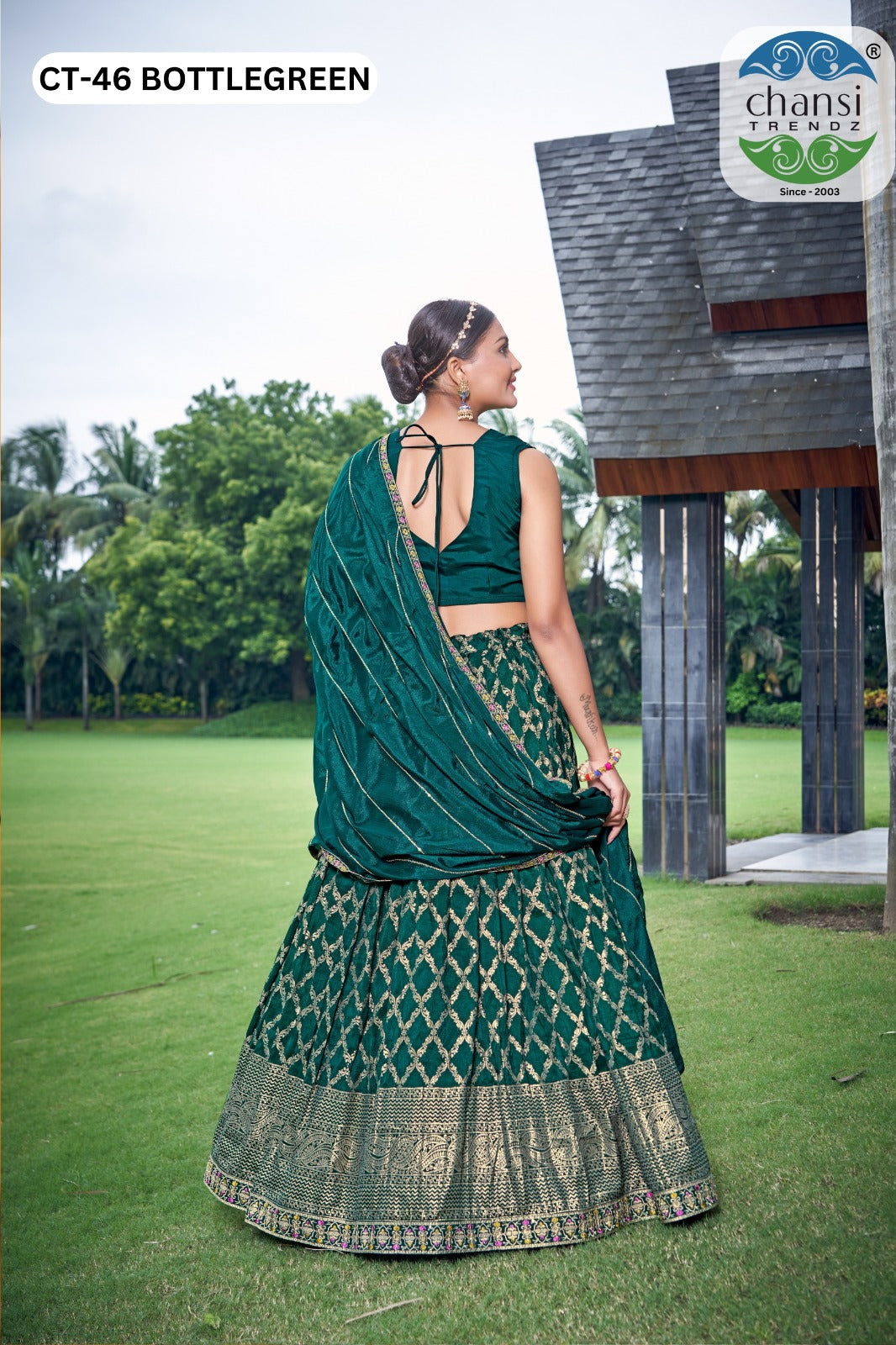 Ct-46 Bottle Green Chansi Trendz Jacquard Readymade Lehenga Choli