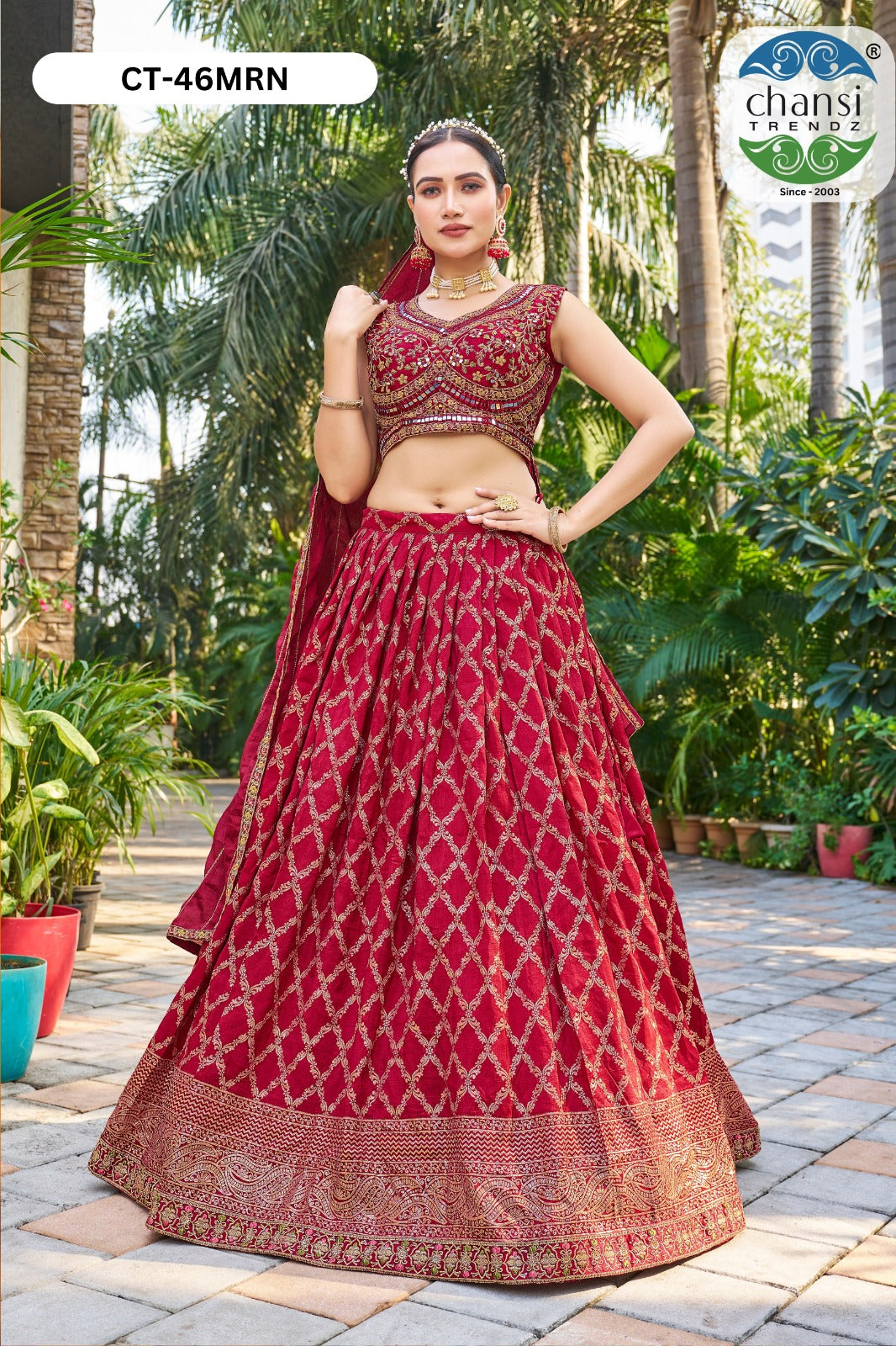 Ct-46 Maroon Chansi Trendz Jacquard Readymade Lehenga Choli