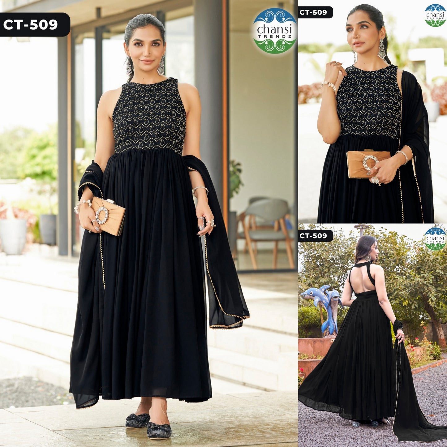 Ct-509 Sri Chansi Trendz Georgette Gown Dupatta Set