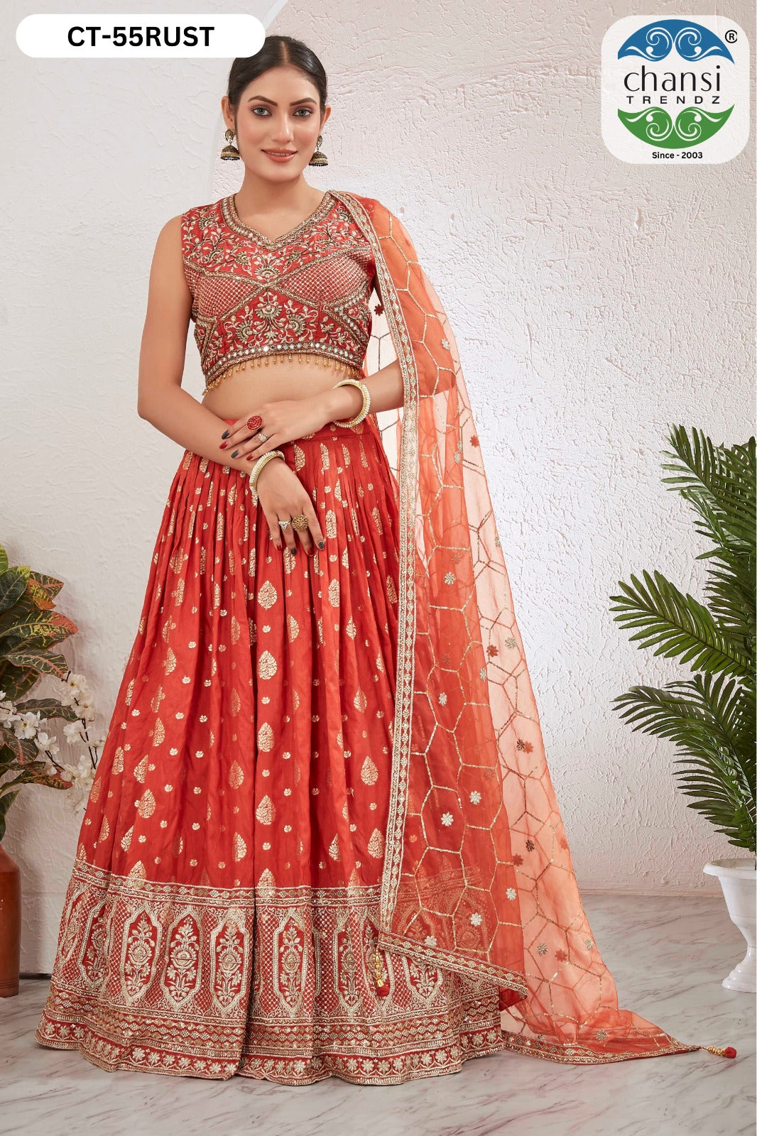 Ct-55 Rust Chansi Trendz Dola Silk Readymade Lehenga Choli