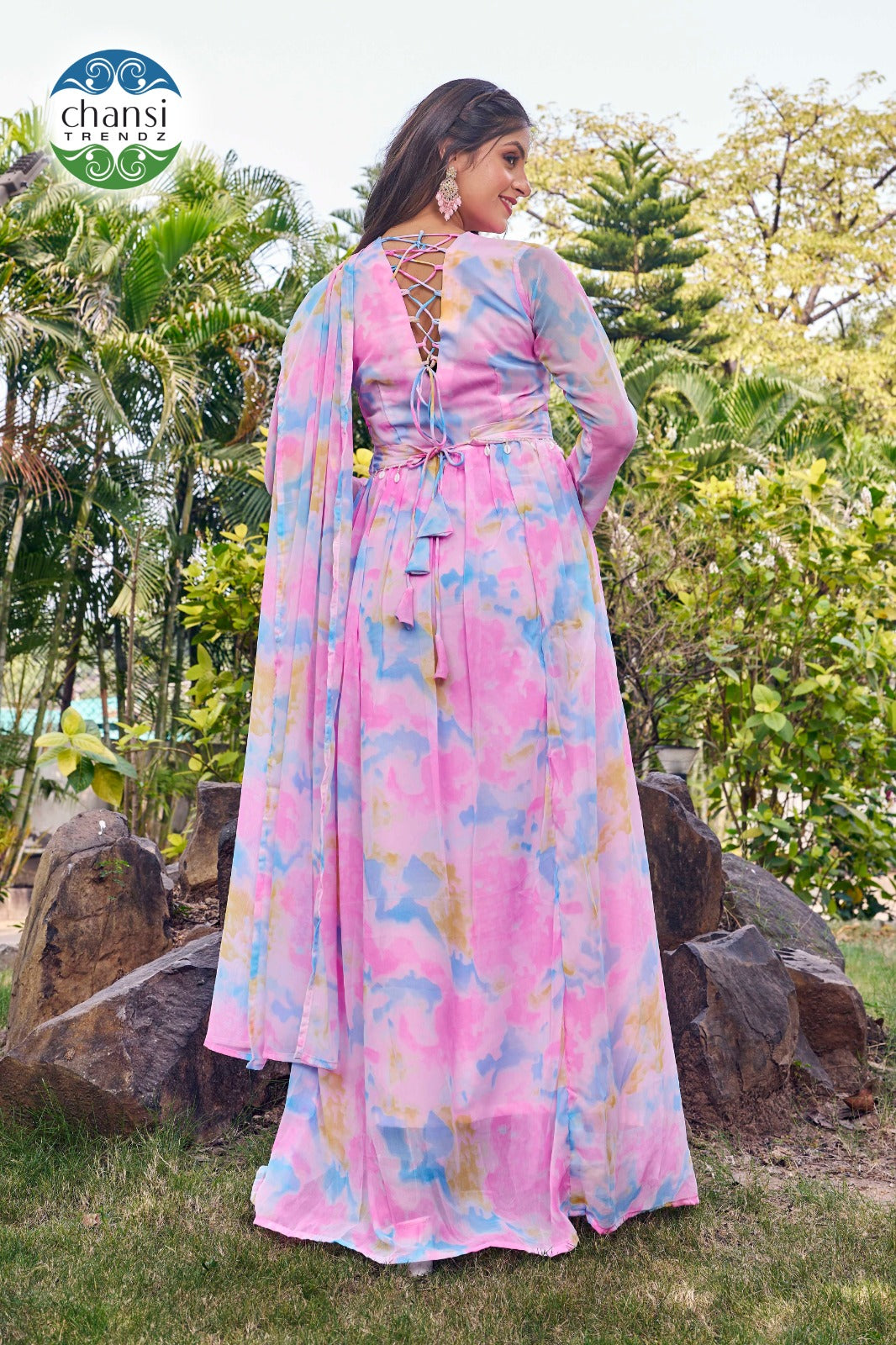 Ct-57B Aakarshini Chansi Trendz Georgette Gown Dupatta Set