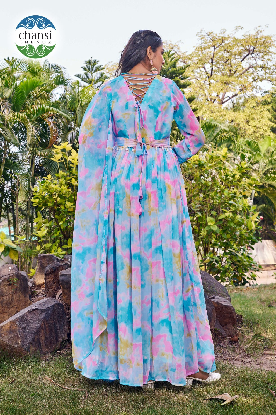 Ct-57C Aakarshini Chansi Trendz Georgette Gown Dupatta Set