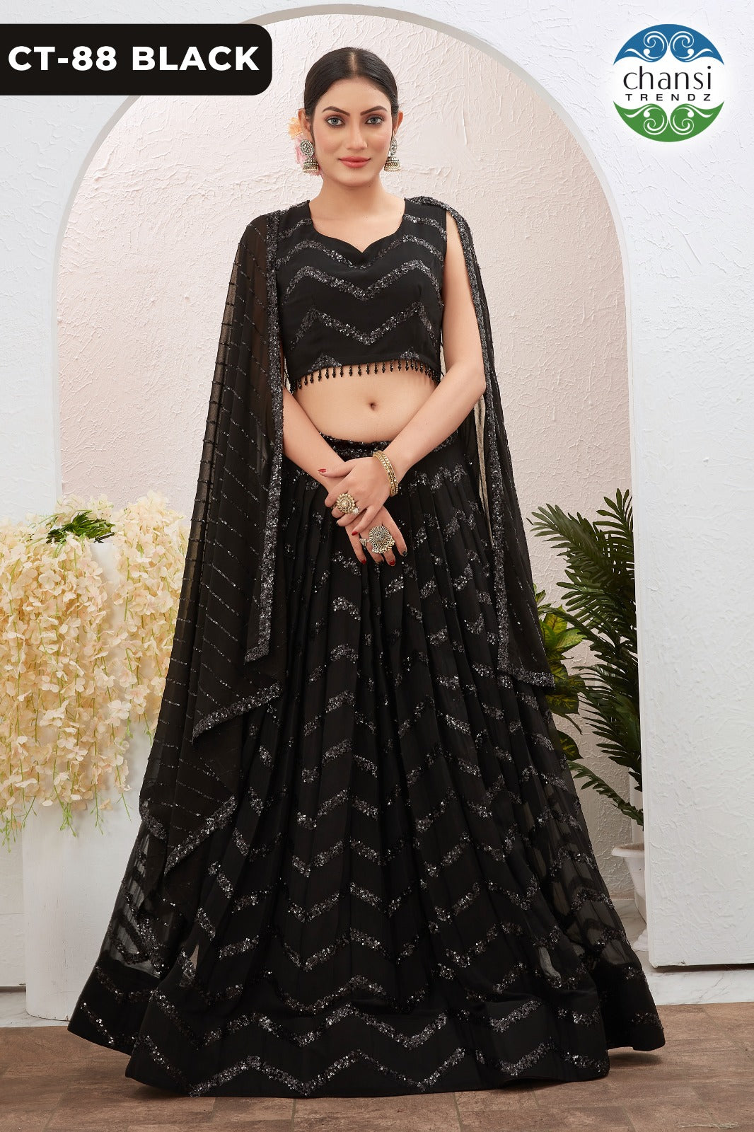 Ct-88 Black Chansi Trendz Georgette Readymade Lehenga Choli