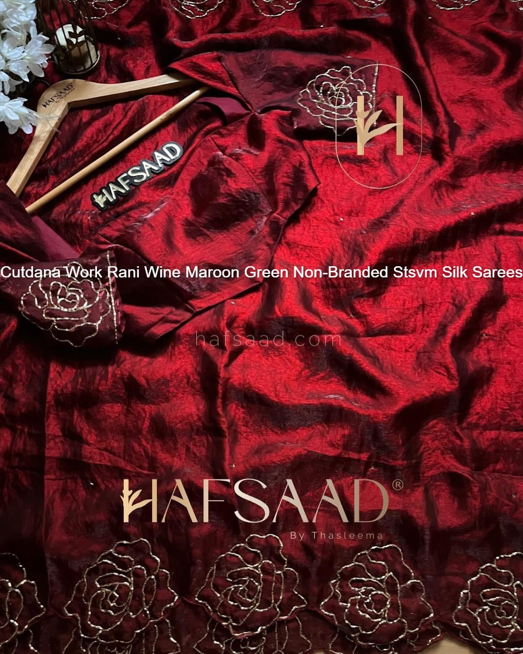 Cutdana Work Rani Wine Maroon Green Non-Branded Stsvm Silk Sarees