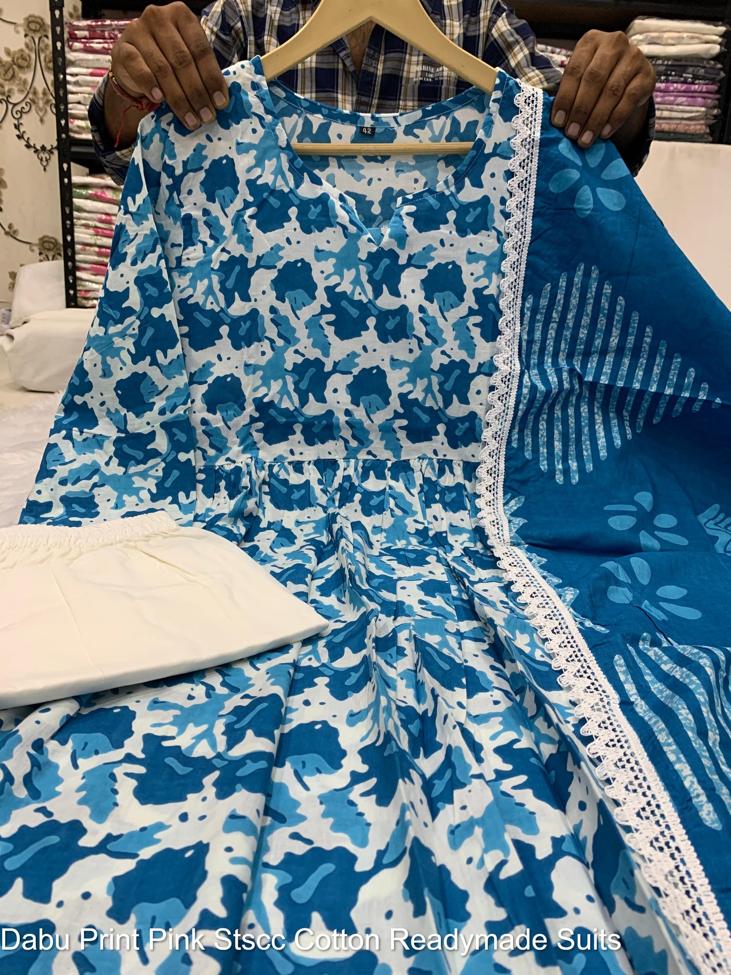 Dabu Print Pink Stscc Cotton Readymade Suits
