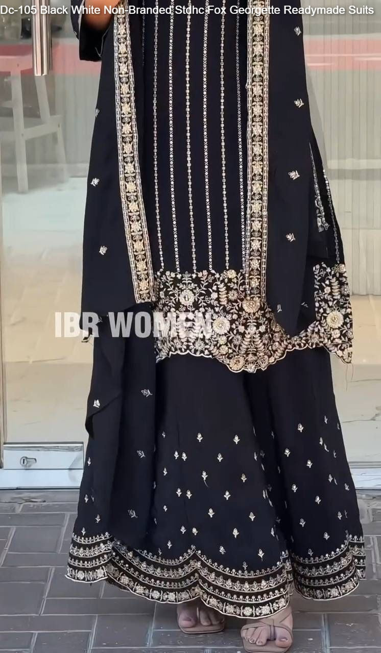 Dc-105 Black White Non-Branded Stdhc Fox Georgette Readymade Suits