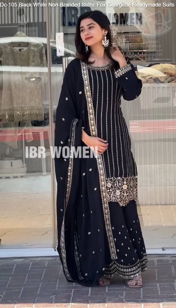 Dc-105 Black White Non-Branded Stdhc Fox Georgette Readymade Suits
