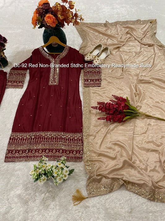 Dc-92 Red Non-Branded Stdhc Embroidery Readymade Suits