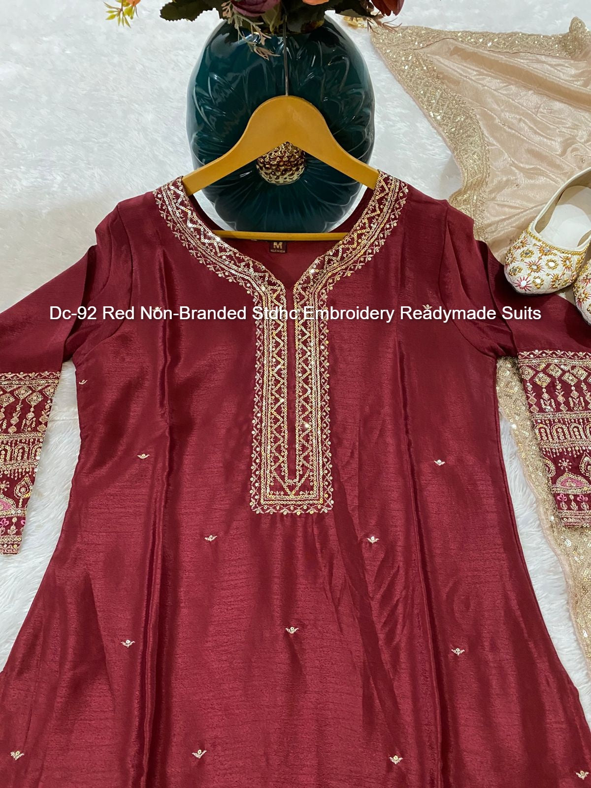 Dc-92 Red Non-Branded Stdhc Embroidery Readymade Suits
