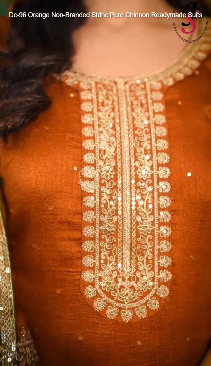 Dc-96 Orange Non-Branded Stdhc Pure Chinnon Readymade Suits