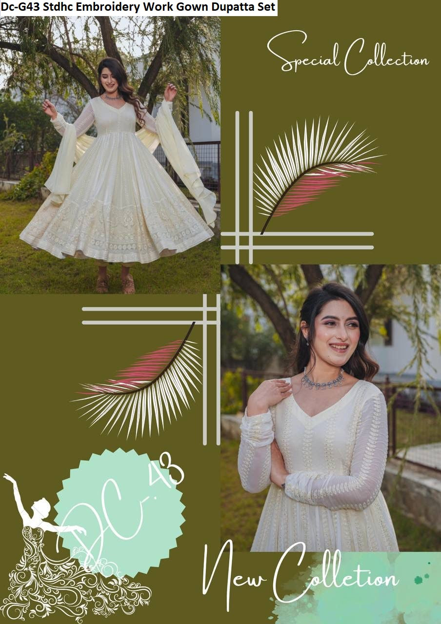Dc-G43 Stdhc Embroidery Work Gown Dupatta Set
