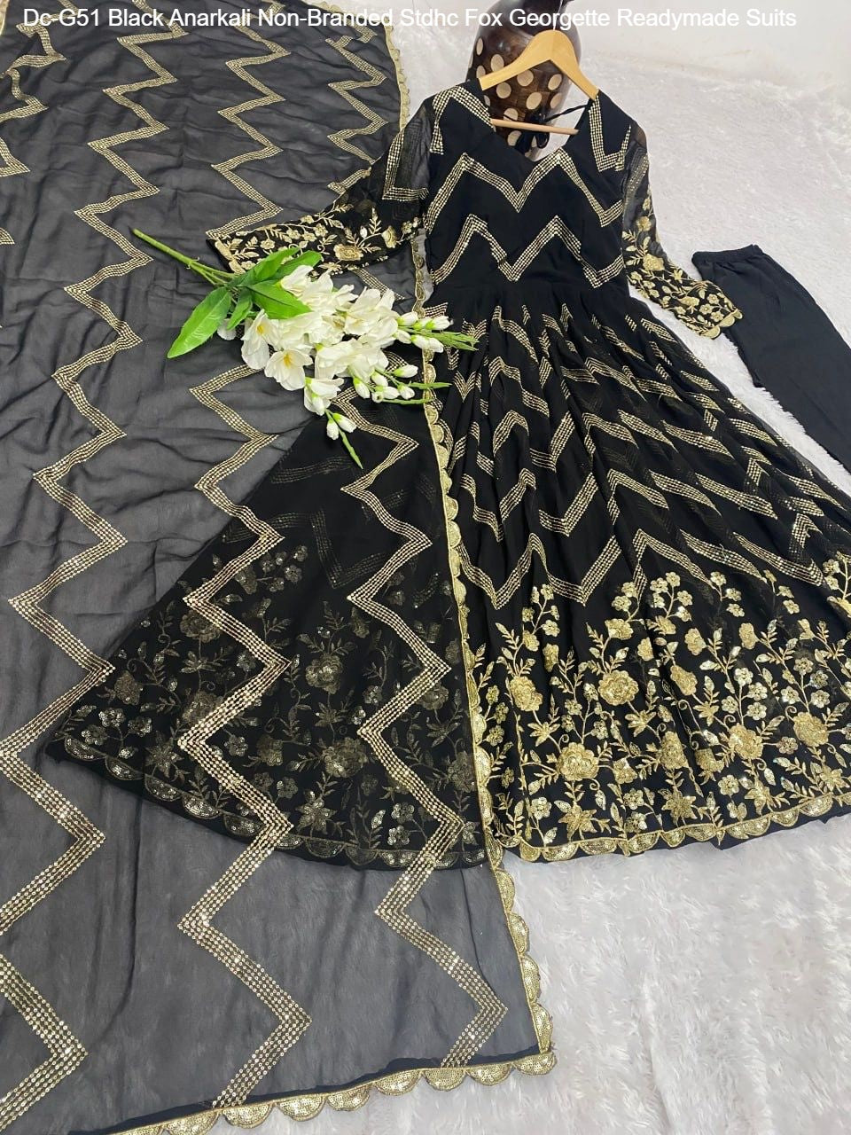 Dc-G51 Black Anarkali Non-Branded Stdhc Fox Georgette Readymade Suits