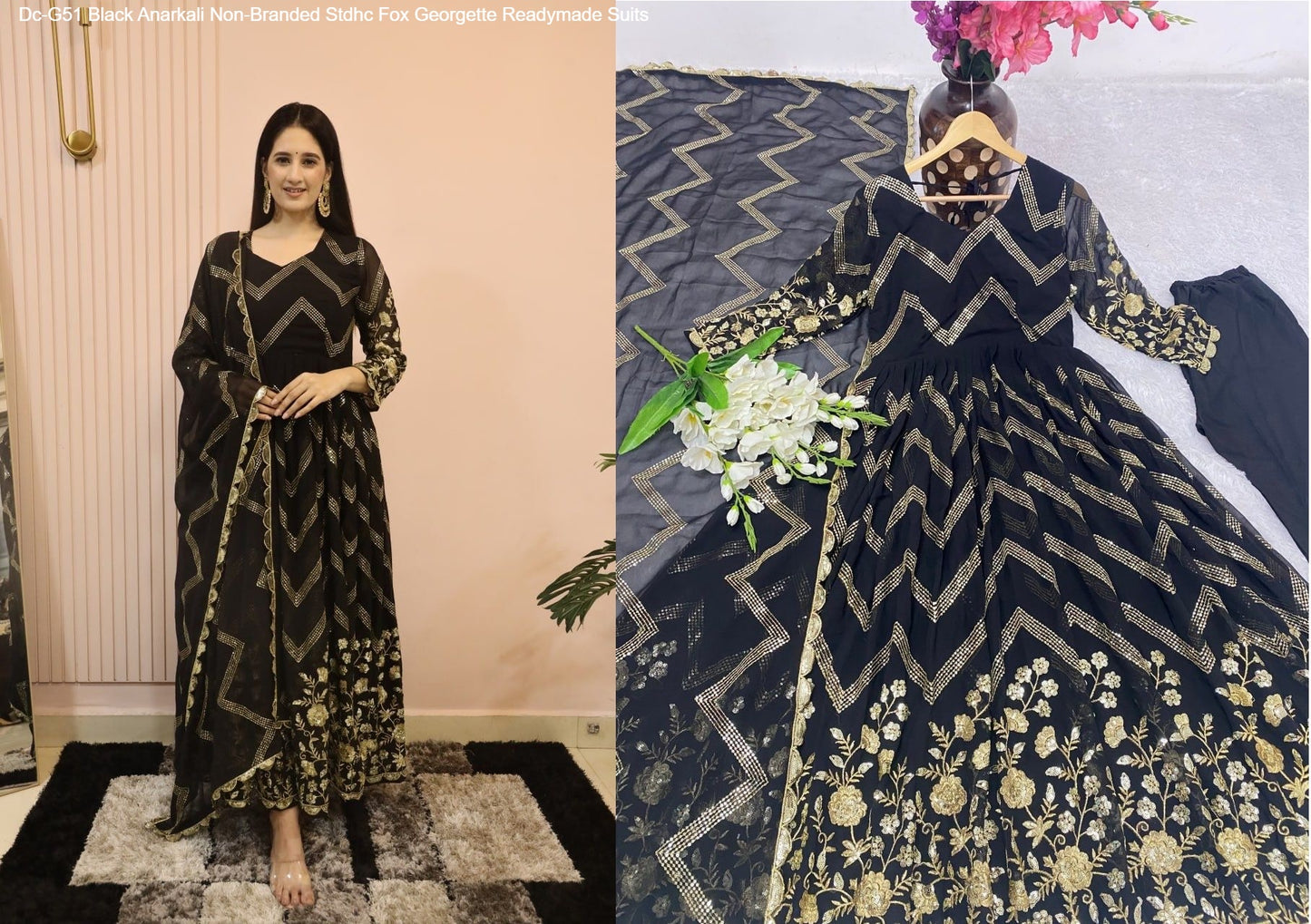 Dc-G51 Black Anarkali Non-Branded Stdhc Fox Georgette Readymade Suits