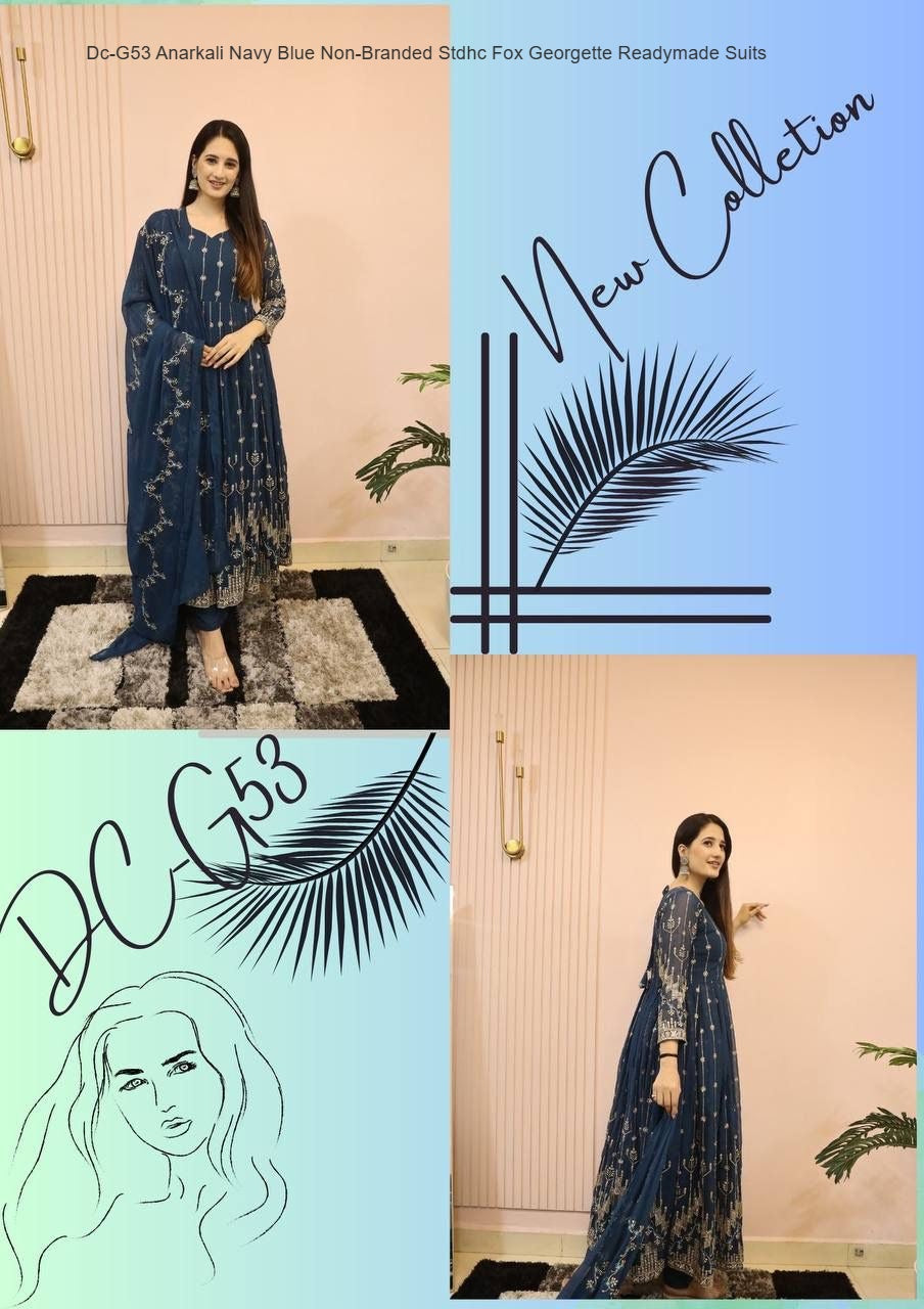 Dc-G53 Anarkali Navy Blue Non-Branded Stdhc Fox Georgette Readymade Suits