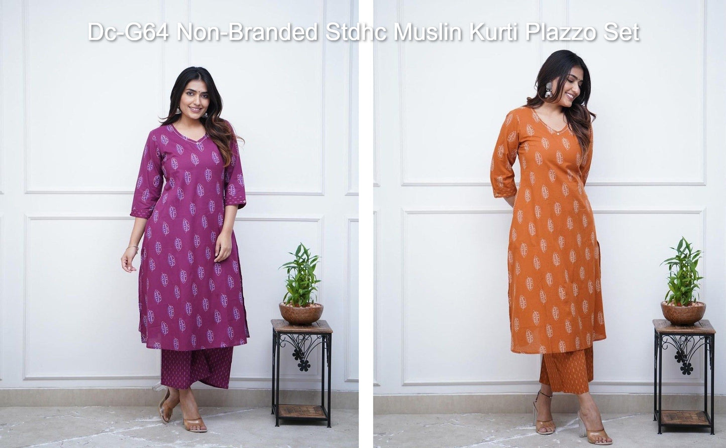 Dc-G64 Non-Branded Stdhc Muslin Kurti Plazzo Set