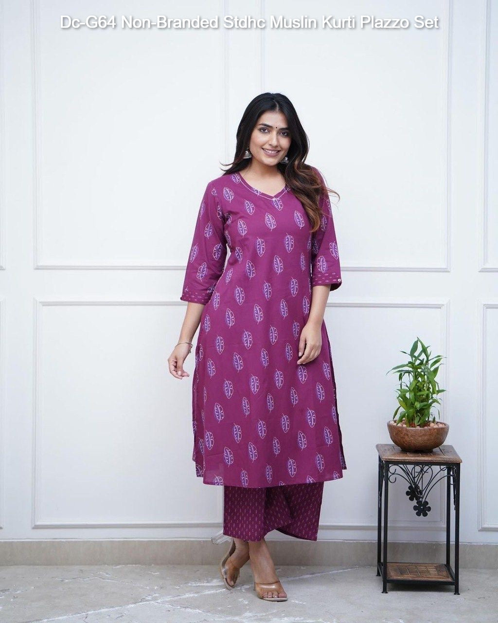 Dc-G64 Non-Branded Stdhc Muslin Kurti Plazzo Set