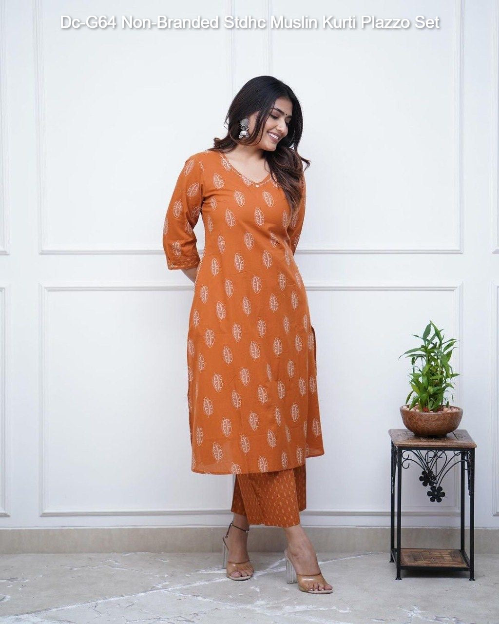 Dc-G64 Non-Branded Stdhc Muslin Kurti Plazzo Set