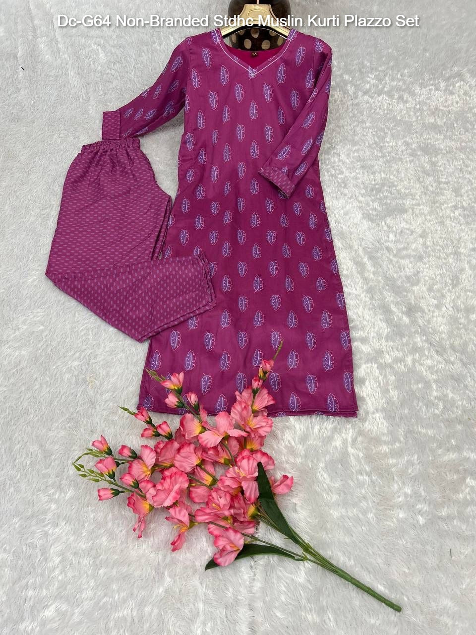 Dc-G64 Non-Branded Stdhc Muslin Kurti Plazzo Set