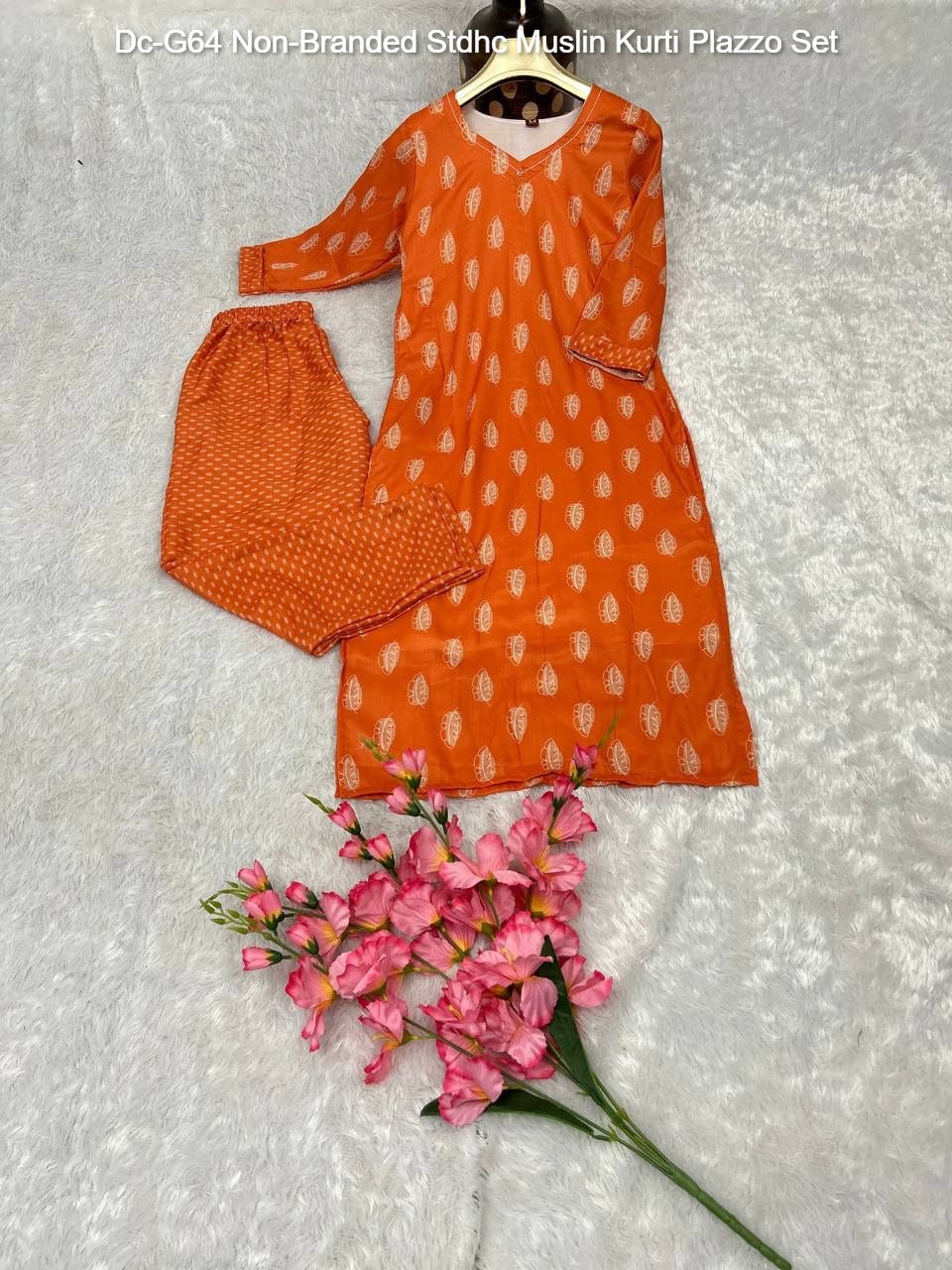 Dc-G64 Non-Branded Stdhc Muslin Kurti Plazzo Set