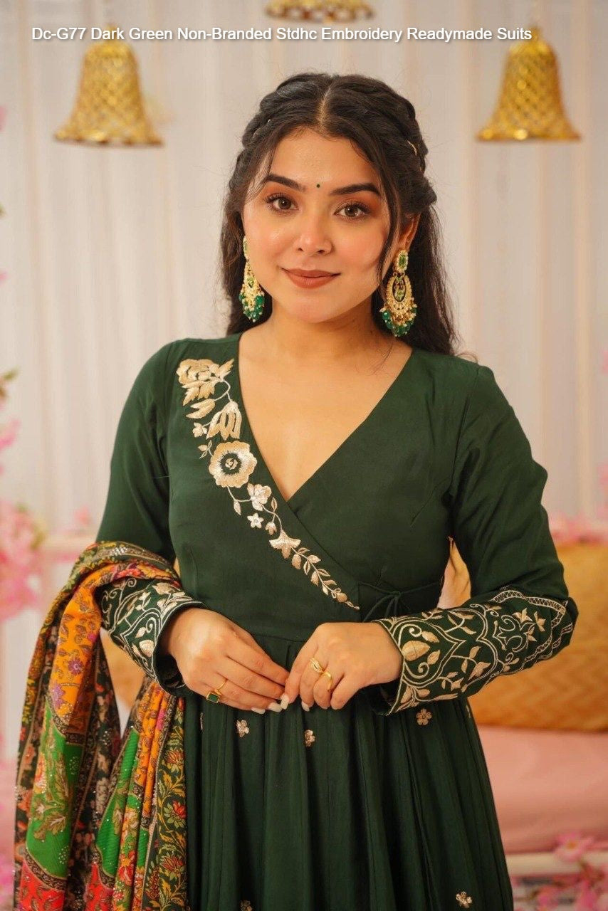Dc-G77 Dark Green Non-Branded Stdhc Embroidery Readymade Suits