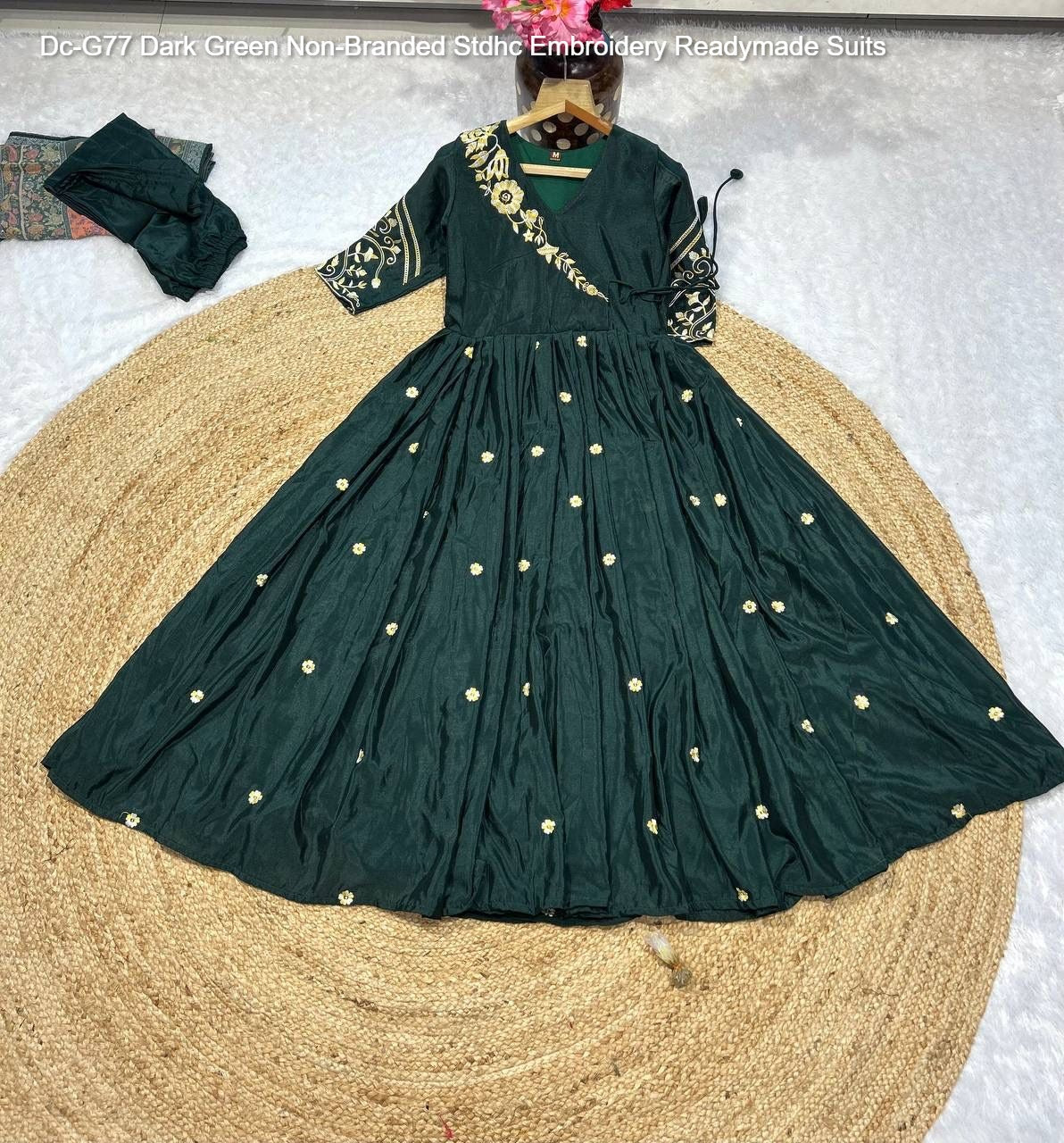 Dc-G77 Dark Green Non-Branded Stdhc Embroidery Readymade Suits