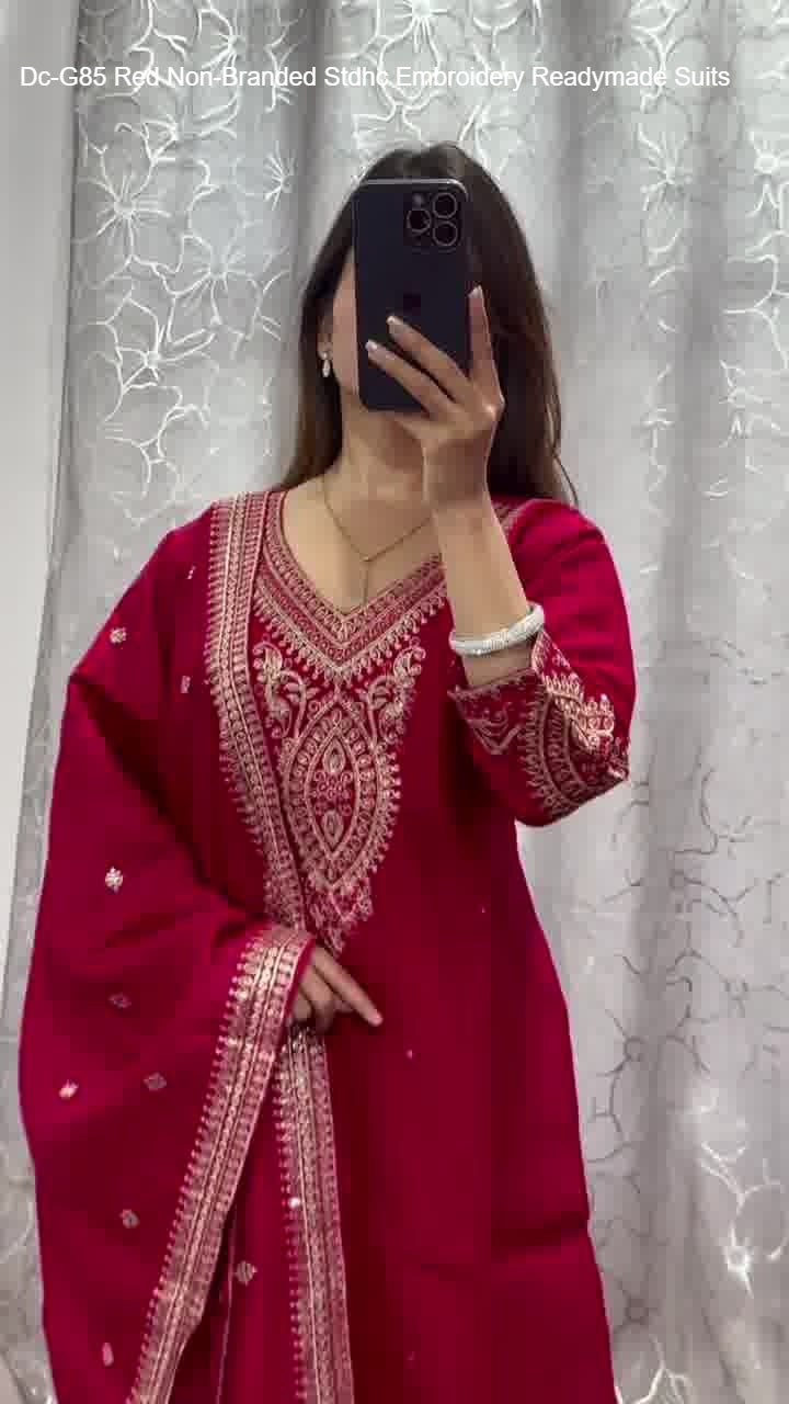 Dc-G85 Red Non-Branded Stdhc Embroidery Readymade Suits