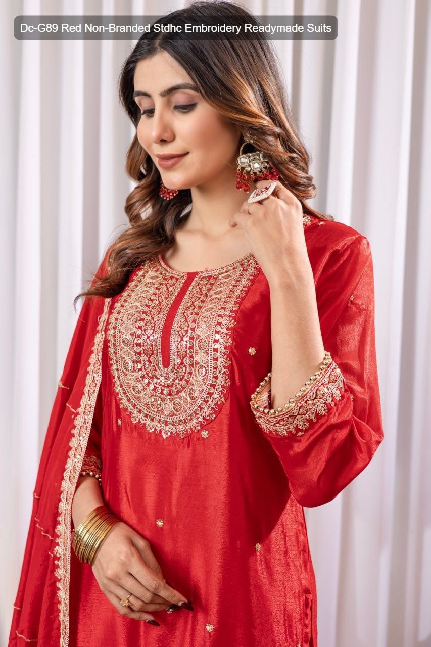 Dc-G89 Red Non-Branded Stdhc Embroidery Readymade Suits