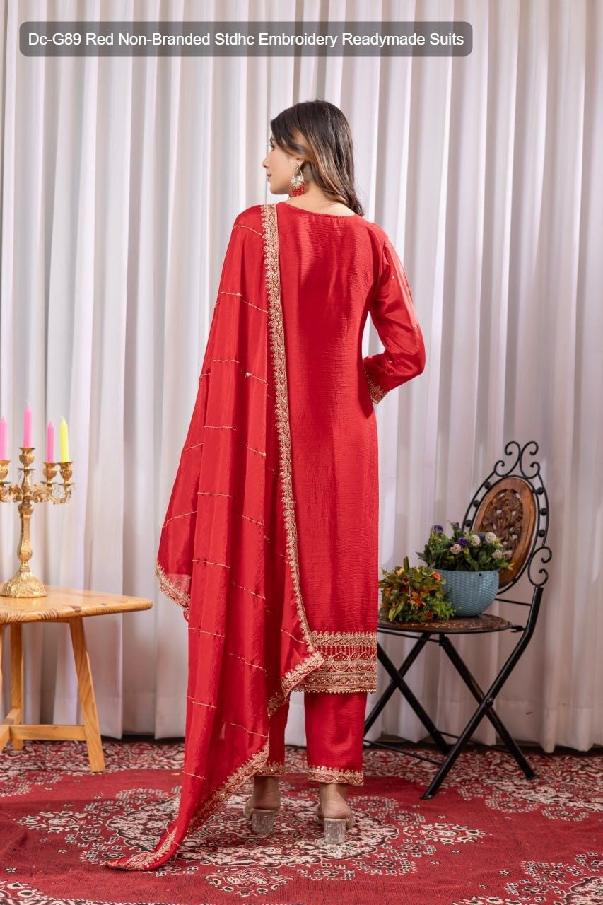 Dc-G89 Red Non-Branded Stdhc Embroidery Readymade Suits
