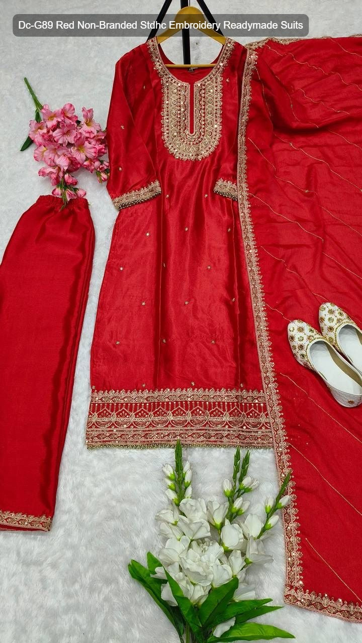 Dc-G89 Red Non-Branded Stdhc Embroidery Readymade Suits