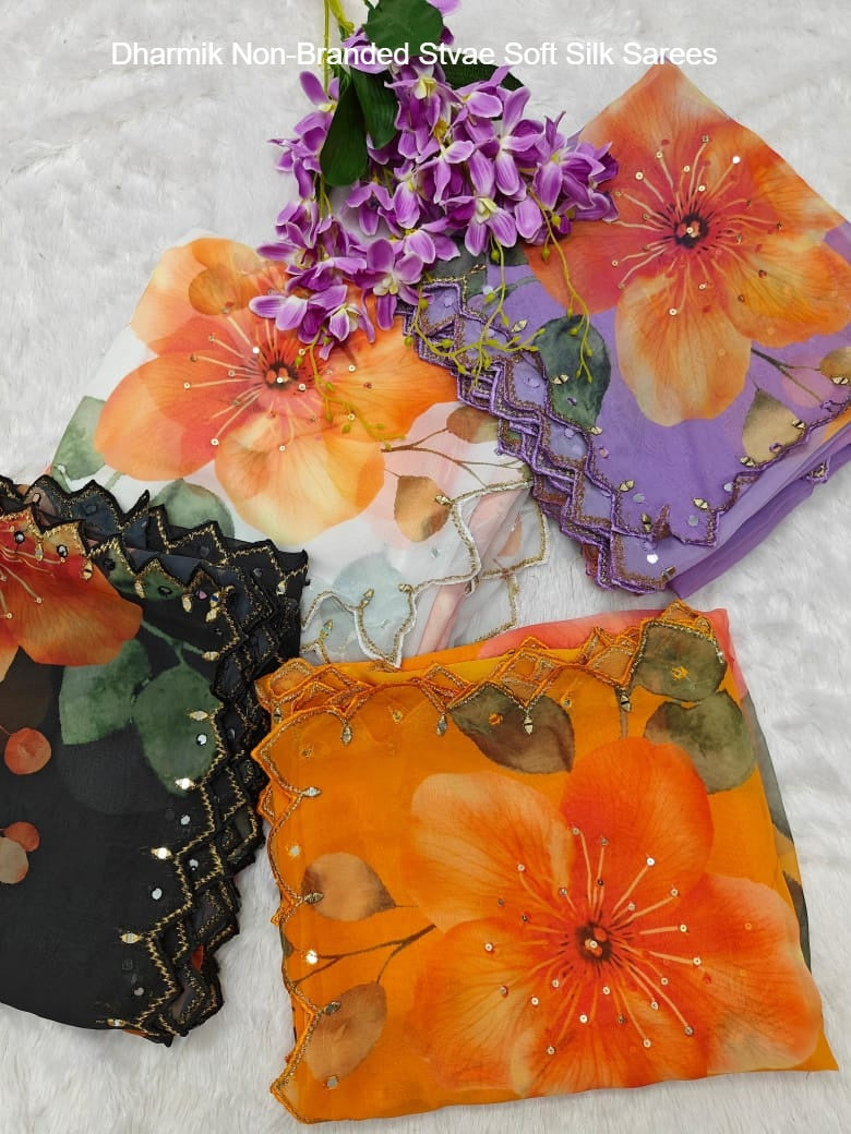 Dharmik Non-Branded Stvae Soft Silk Sarees