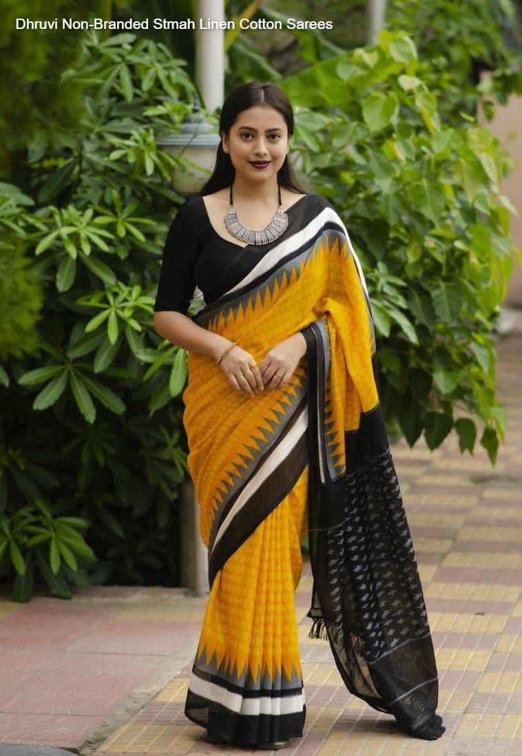 Dhruvi Non-Branded Stmah Linen Cotton Sarees