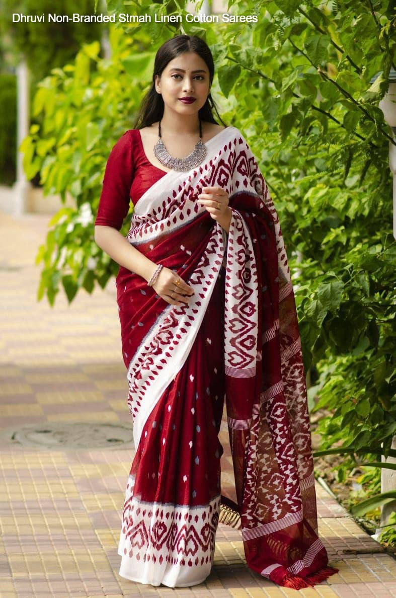 Dhruvi Non-Branded Stmah Linen Cotton Sarees