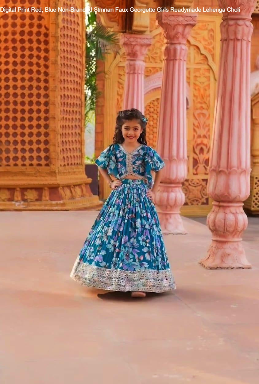 Digital Print Red, Blue Non-Branded Stmnan Faux Georgette Girls Readymade Lehenga Choli