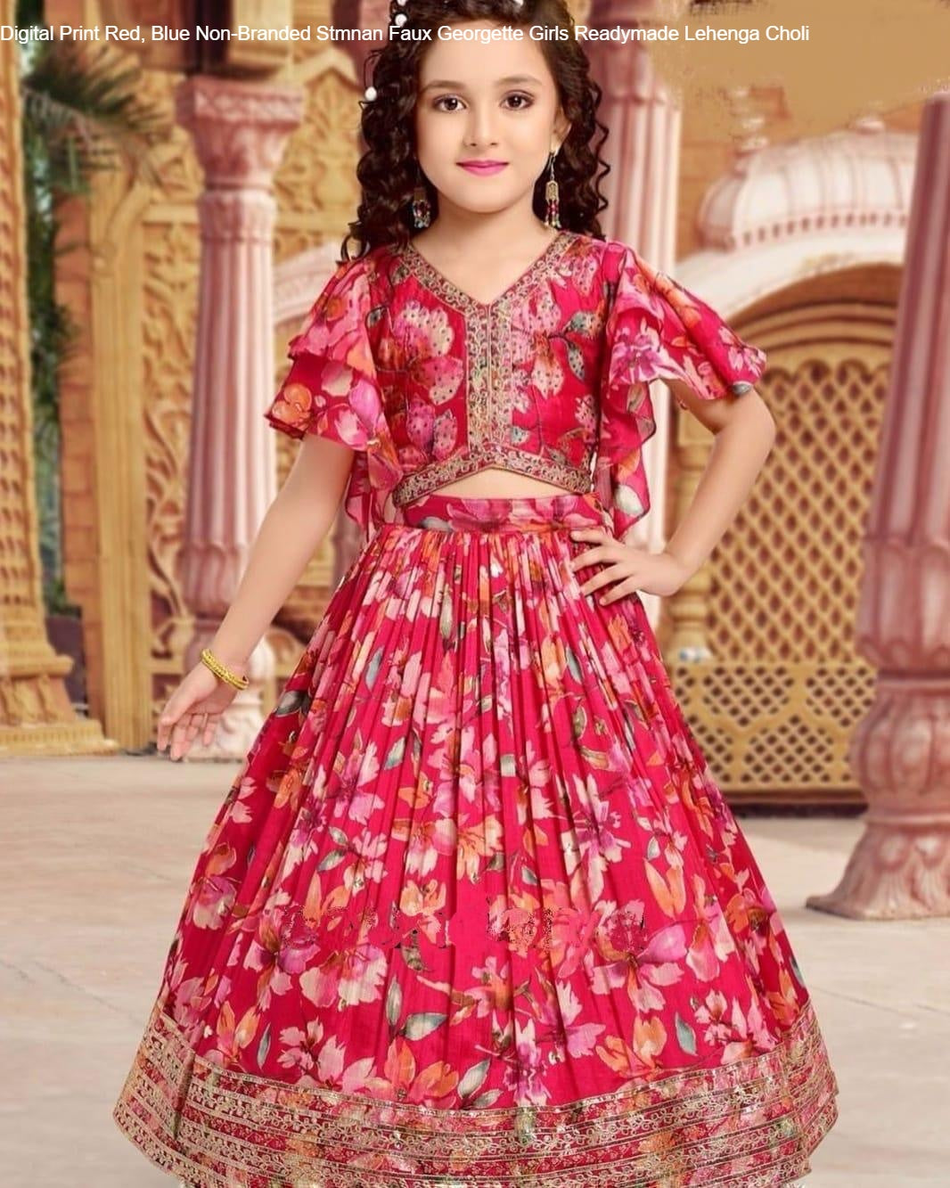 Digital Print Red, Blue Non-Branded Stmnan Faux Georgette Girls Readymade Lehenga Choli