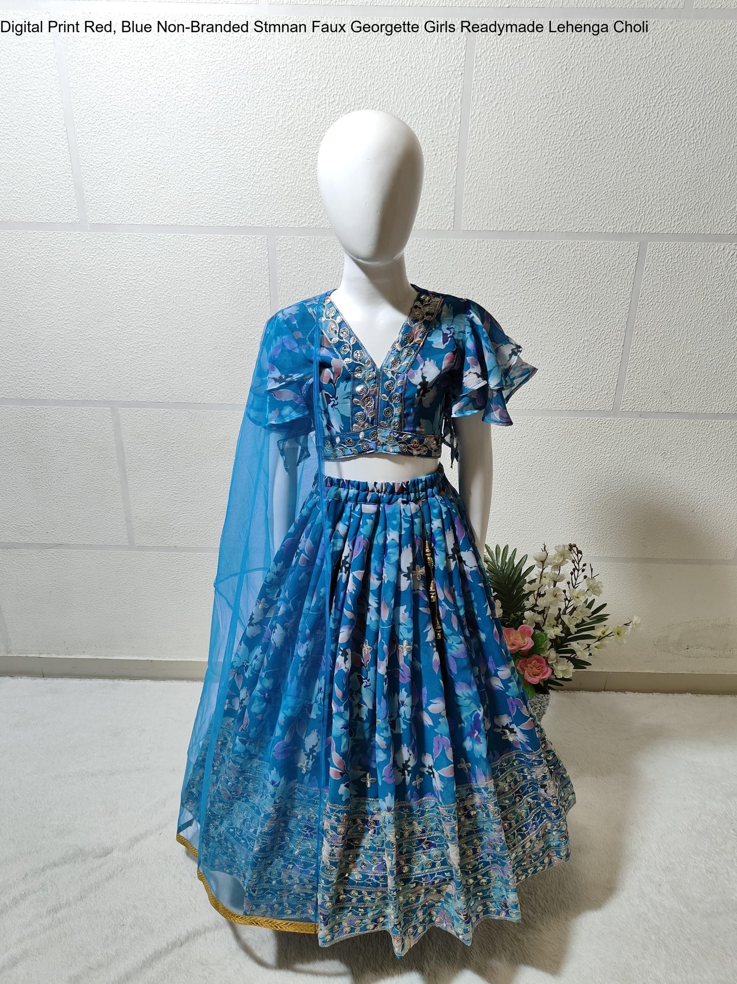 Digital Print Red, Blue Non-Branded Stmnan Faux Georgette Girls Readymade Lehenga Choli