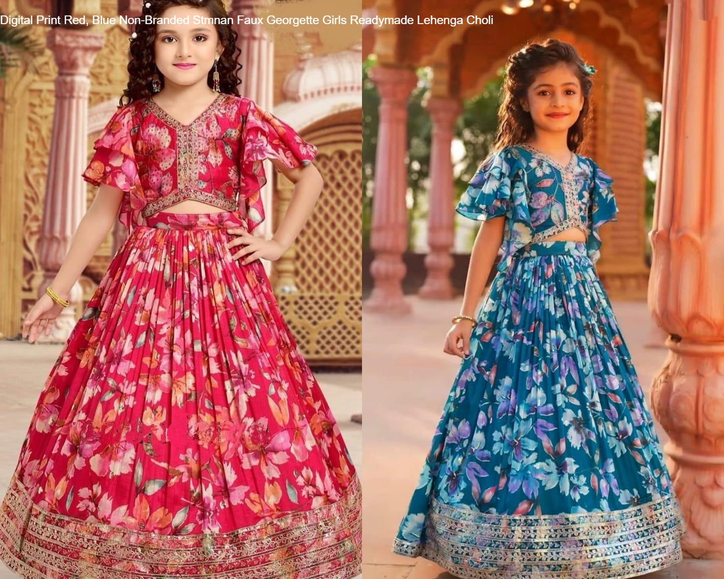 Digital Print Red, Blue Non-Branded Stmnan Faux Georgette Girls Readymade Lehenga Choli