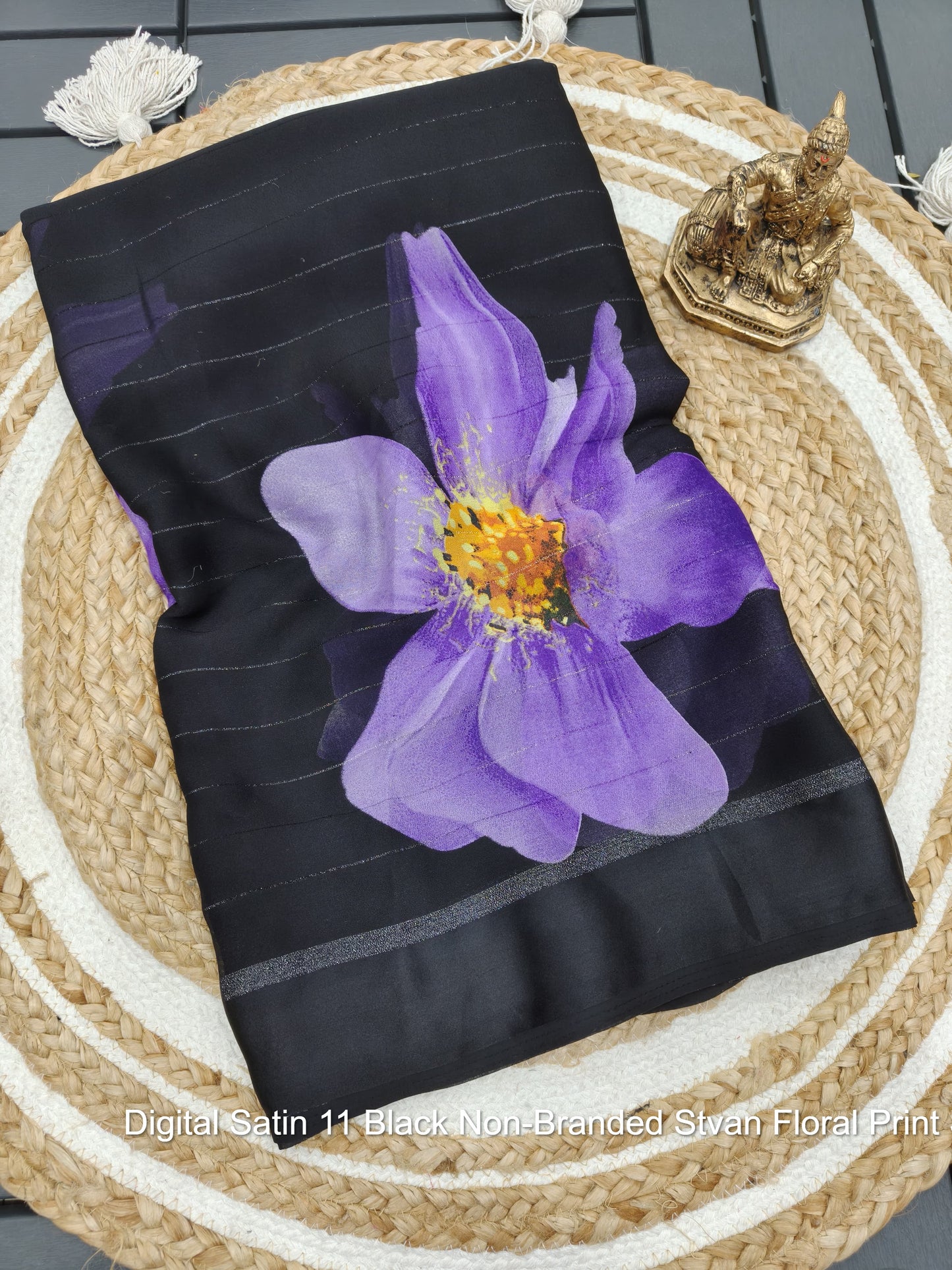 Digital Satin 11 Black Non-Branded Stvan Floral Print Sarees