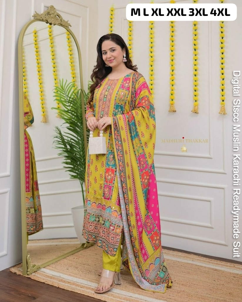 Digital Stscc Muslin Karachi Readymade Suit
