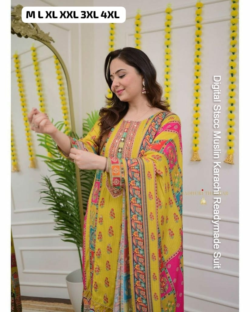 Digital Stscc Muslin Karachi Readymade Suit