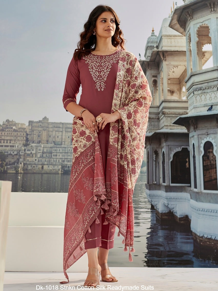 Dk-1018 Stnkn Cotton Silk Readymade Suits