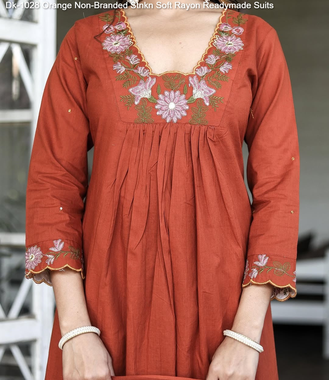 Dk-1028 Orange Non-Branded Stnkn Soft Rayon Readymade Suits