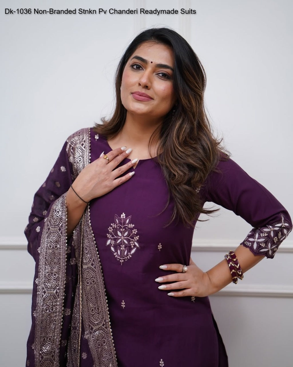 Dk-1036 Non-Branded Stnkn Pv Chanderi Readymade Suits